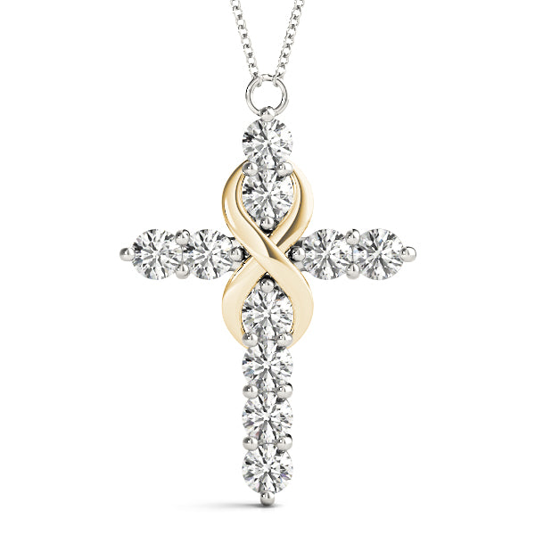 14k white gold cross pendant with intertwined infinity symbol, featuring lab-grown diamonds for eternal faith and love.