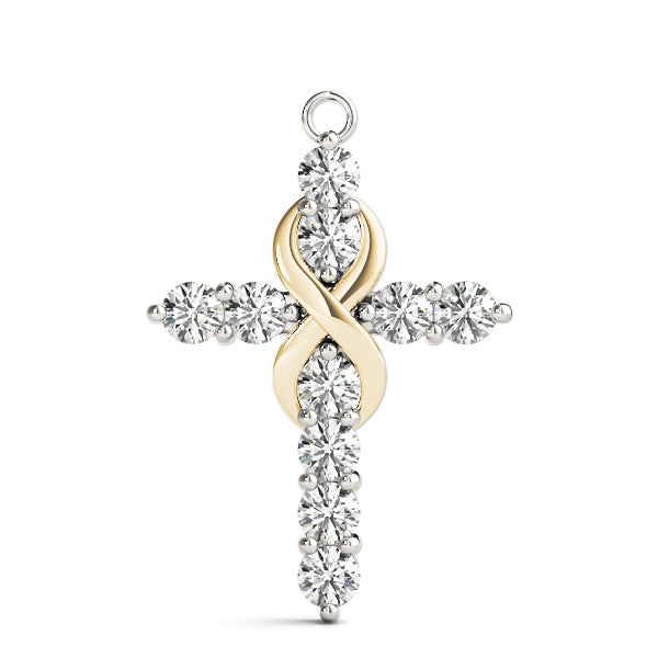 14k white gold cross pendant with intertwined infinity symbol, featuring lab-grown diamonds for eternal faith and love.