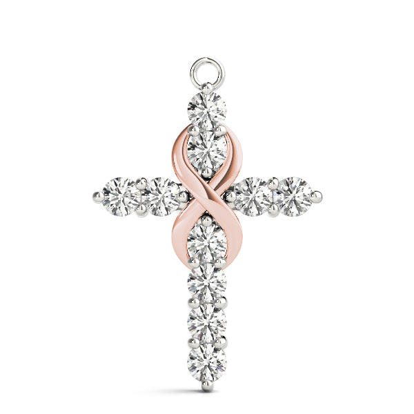 14k white gold cross pendant with intertwined infinity symbol, featuring lab-grown diamonds for eternal faith and love.