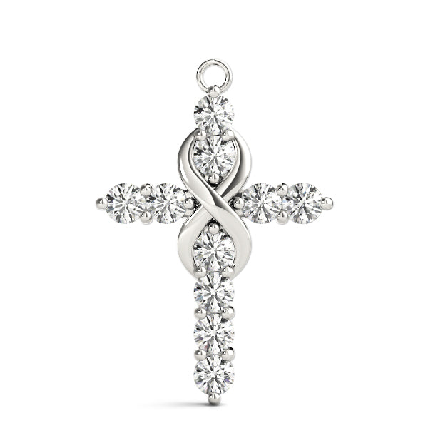 14k white gold cross pendant with intertwined infinity symbol, featuring lab-grown diamonds for eternal faith and love.