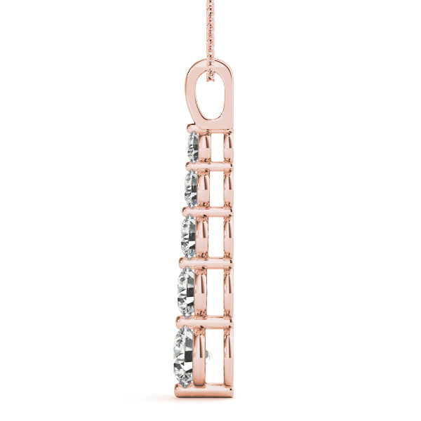 14k rose gold pendant with a vertical arrangement of lab-grown diamonds, symbolizing connection and harmony.