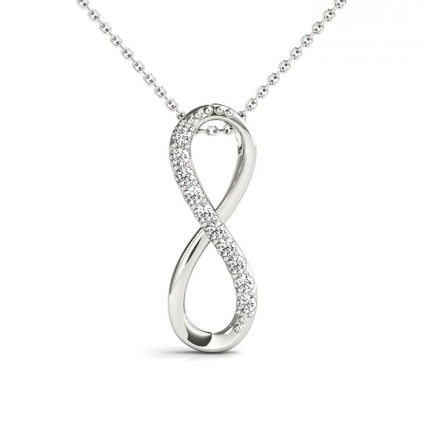 14k gold infinity pendant with Lovinity diamonds, symbolizing eternal love and connection.