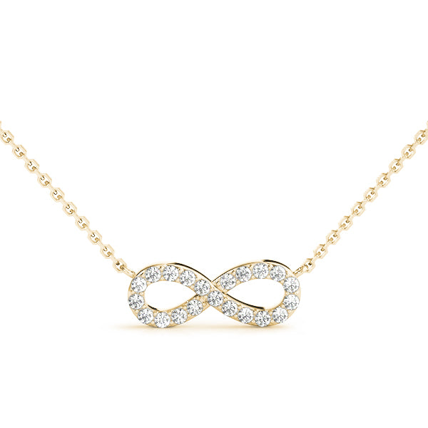14k gold infinity pendant with Lovinity diamonds, symbolizing infinite love and unity.
