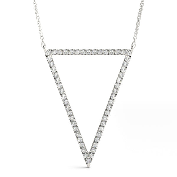 14k gold inverted triangle necklace with Lovinity diamonds, symbolizing balance and spiritual connection.