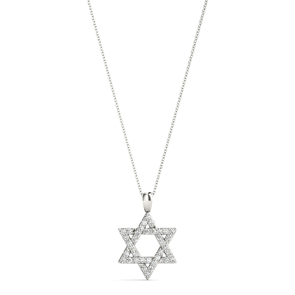 14k gold Star of David pendant adorned with lab-grown diamonds, symbolizing unity and divine protection.