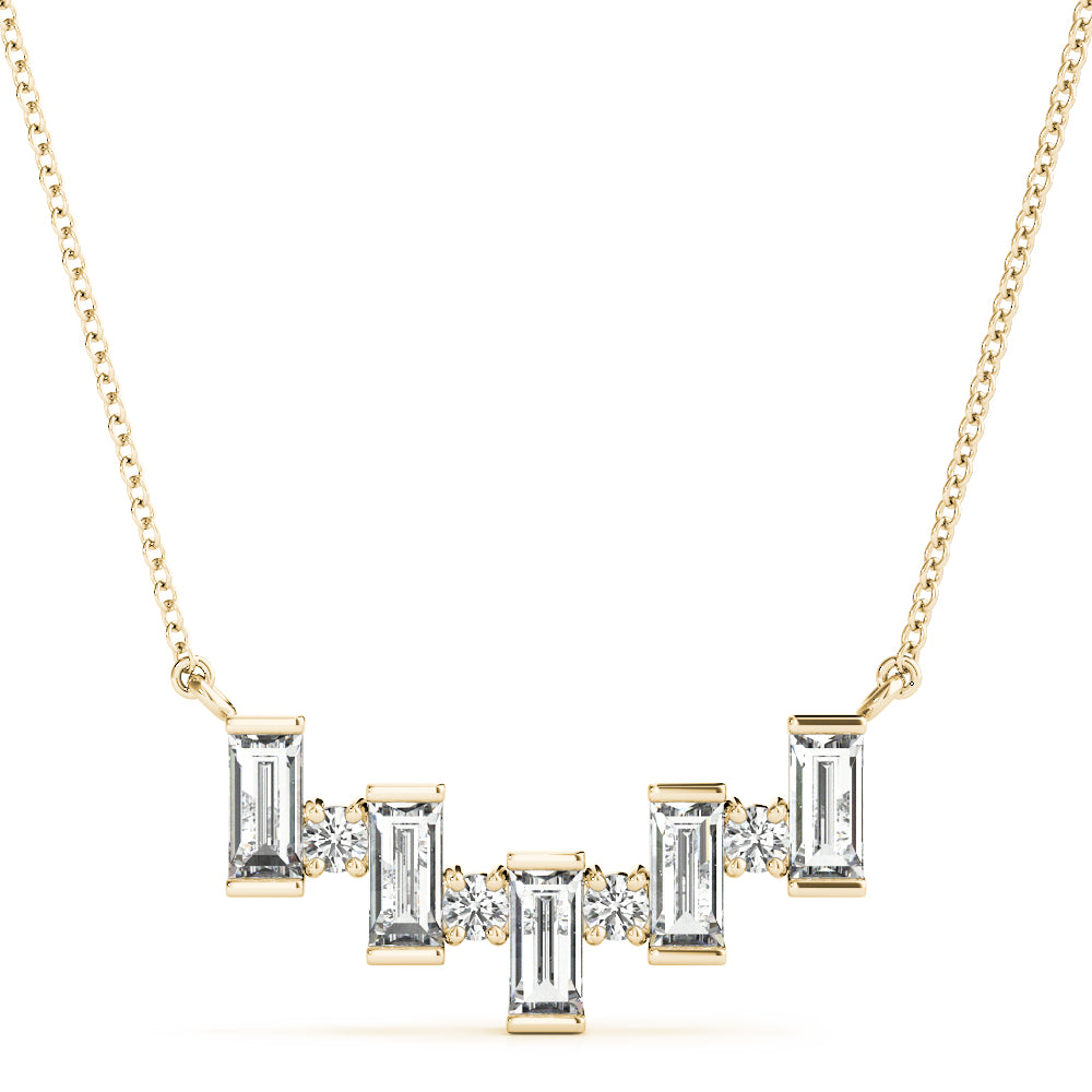 14k white gold Nature's Harmony diamond necklace with emerald-cut lab-grown diamonds arranged in a graceful wave, inspired by the Tree of Life.