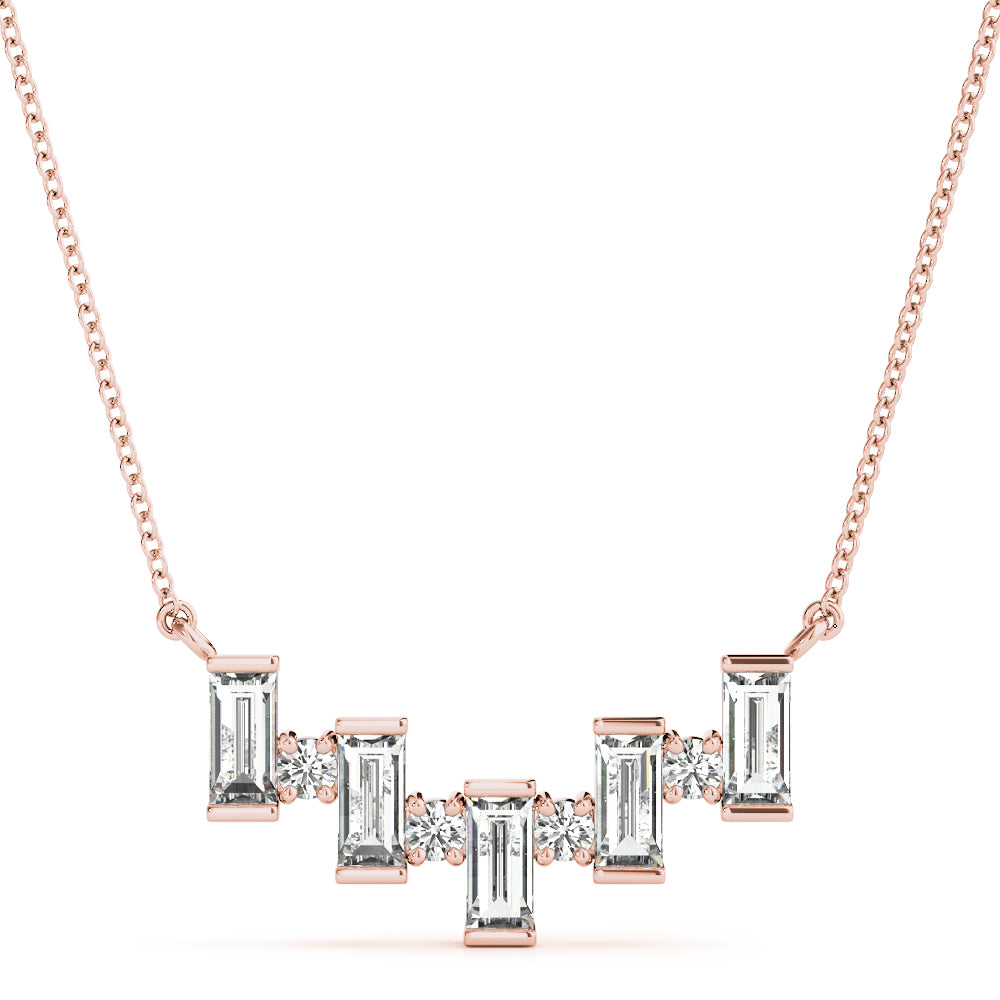 14k white gold Nature's Harmony diamond necklace with emerald-cut lab-grown diamonds arranged in a graceful wave, inspired by the Tree of Life.