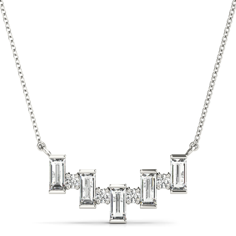 14k white gold Nature's Harmony diamond necklace with emerald-cut lab-grown diamonds arranged in a graceful wave, inspired by the Tree of Life.