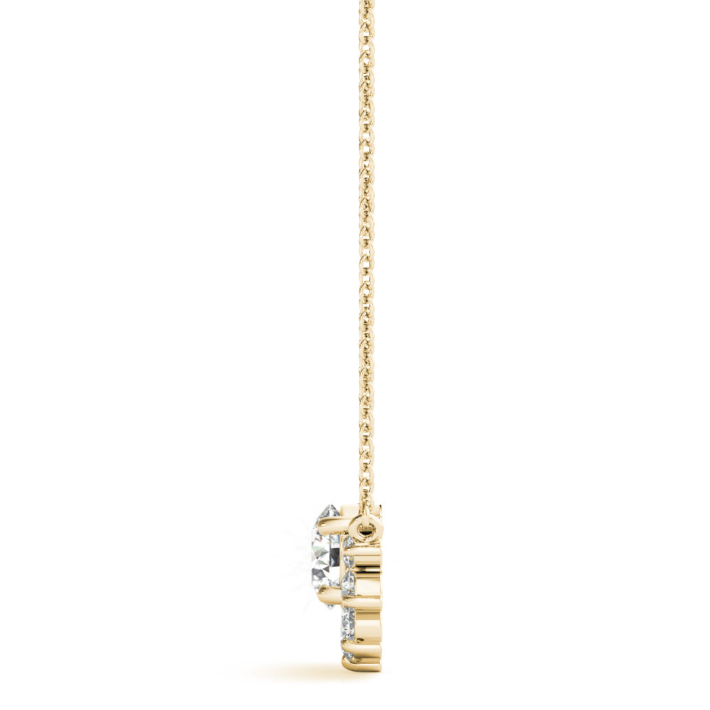 14k gold pendant featuring a central lab-grown Lovinity diamond surrounded by smaller diamonds in a floral design.