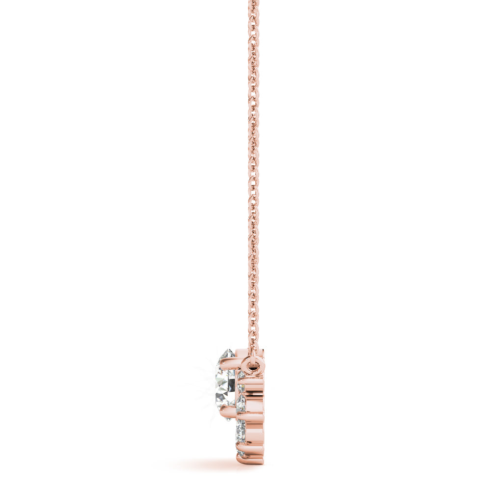 14k gold pendant featuring a central lab-grown Lovinity diamond surrounded by smaller diamonds in a floral design.