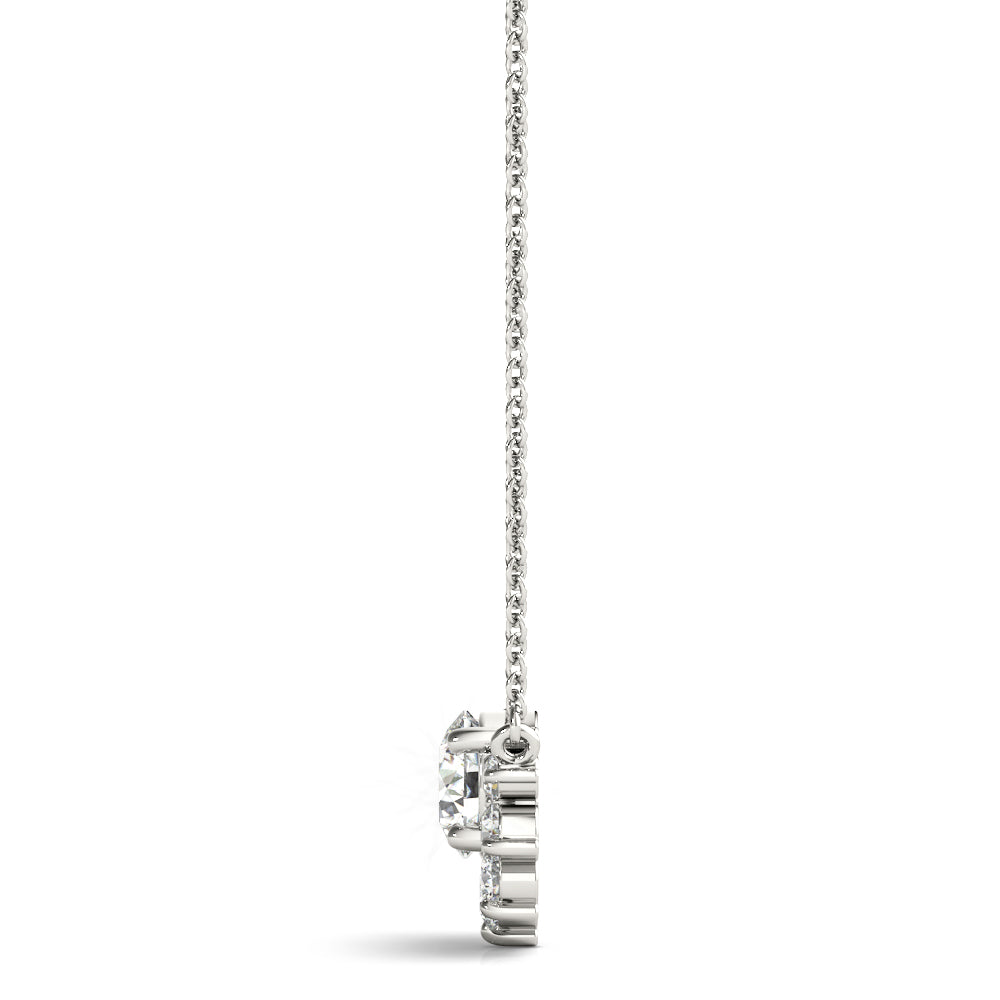 14k gold pendant featuring a central lab-grown Lovinity diamond surrounded by smaller diamonds in a floral design.