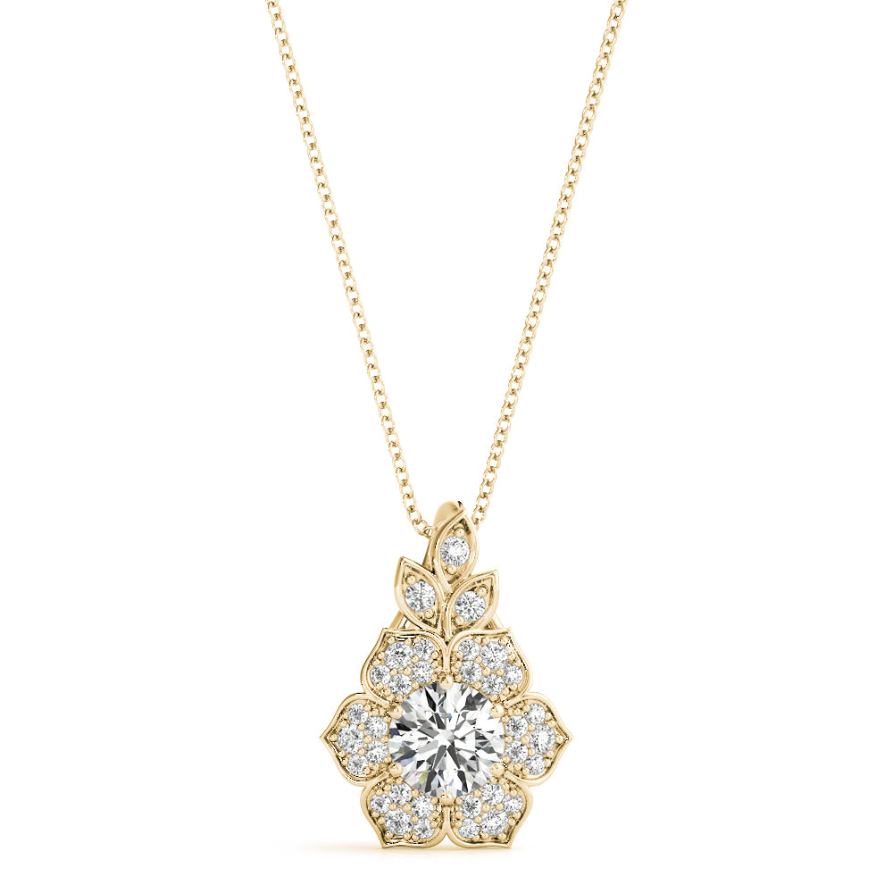 14k gold pendant from the Tree of Life Collection featuring a central Lovinity diamond surrounded by intricate diamond petals.