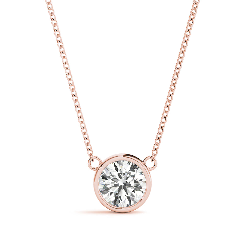 14k gold bezel-set diamond necklace featuring a single lab-grown diamond in a modern, minimalist design.