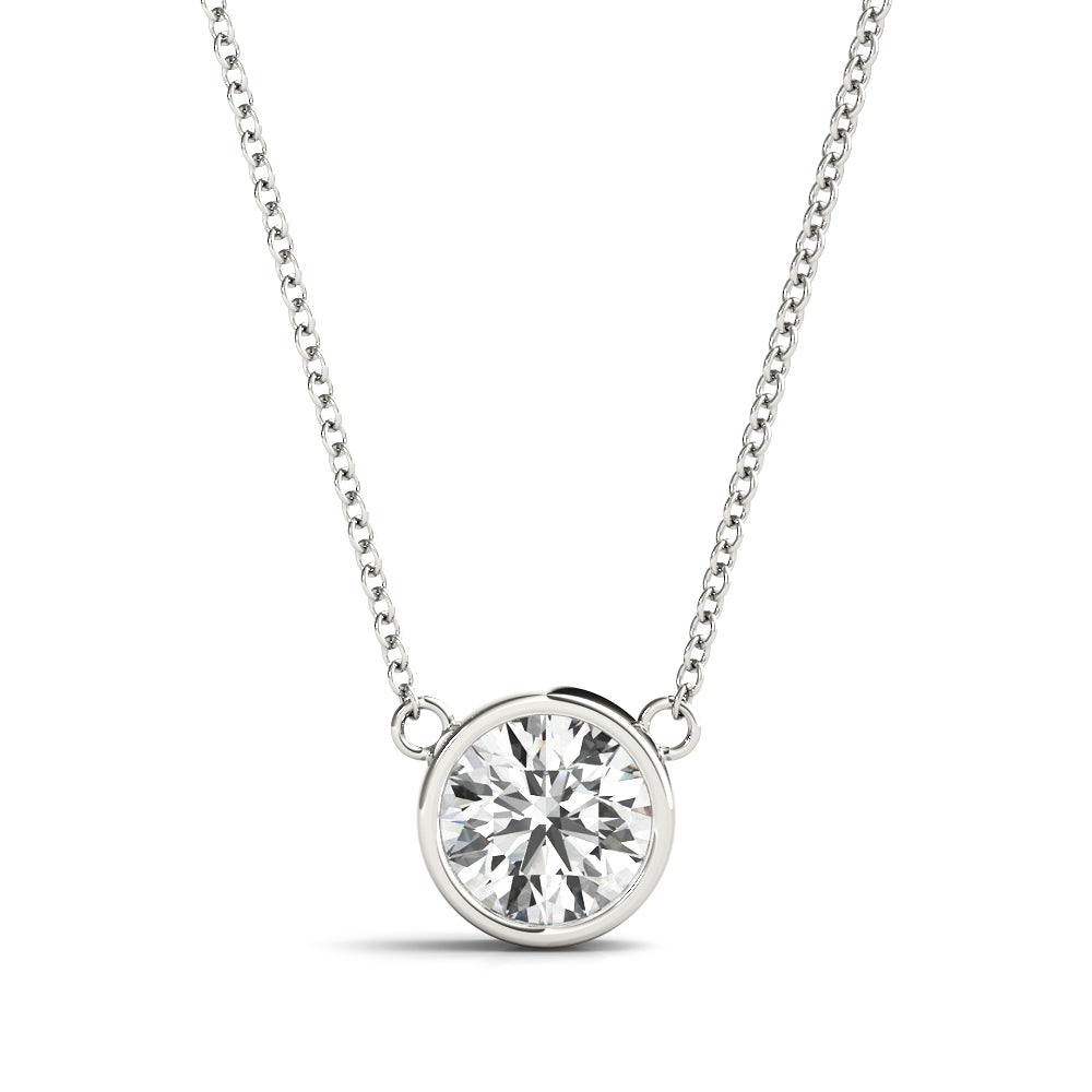 14k gold bezel-set diamond necklace featuring a single lab-grown diamond in a modern, minimalist design.