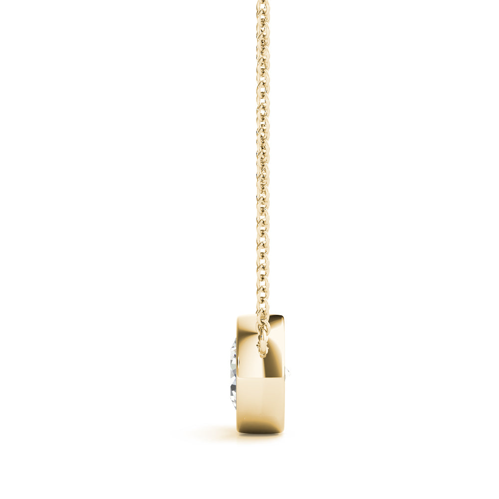 14k gold bezel-set diamond necklace featuring a single lab-grown diamond in a modern, minimalist design.