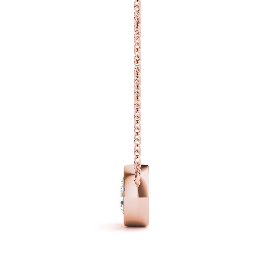14k gold bezel-set diamond necklace featuring a single lab-grown diamond in a modern, minimalist design.