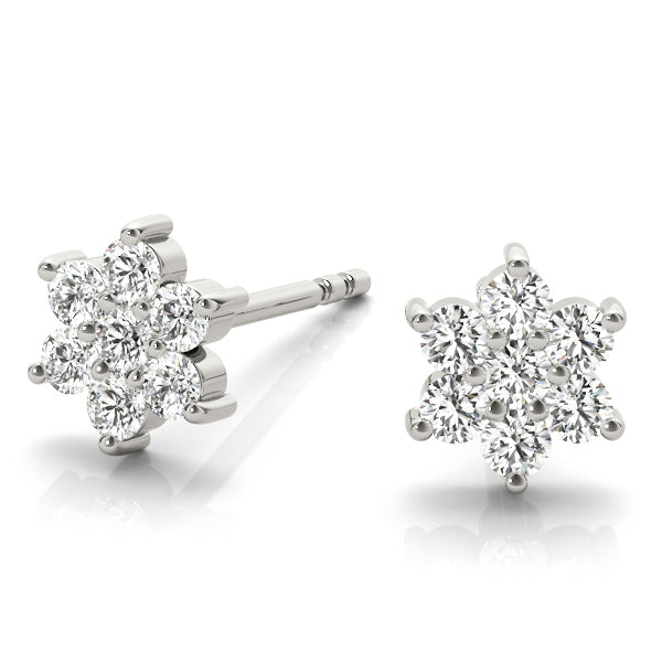 14k white gold diamond cluster earrings from Lovinity’s Unity Collection, featuring a floral design symbolizing unity and divine protection.