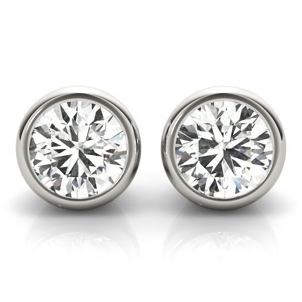 14k gold diamond bezel stud earrings with a modern sleek setting.