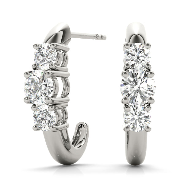 14k gold hoop earrings with three lab-grown diamonds, symbolizing past, present, and future.
