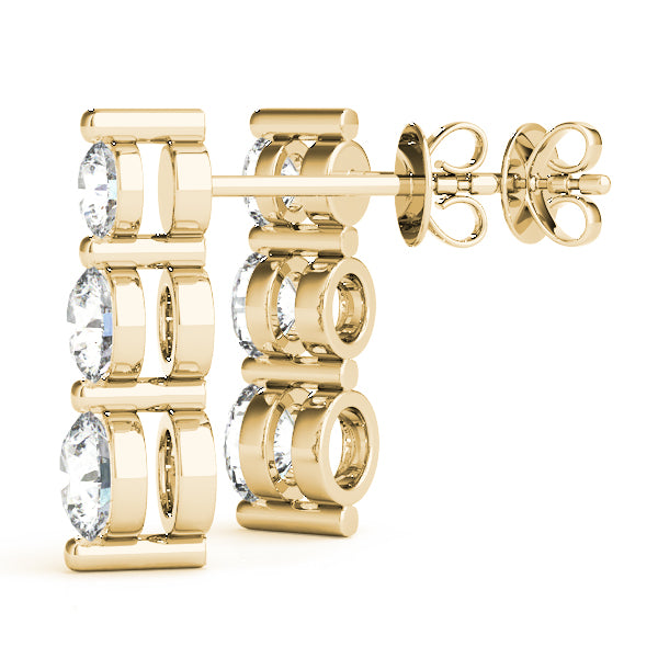 14k gold earrings with three lab-grown diamonds in a vertical design, symbolizing harmony and unity.