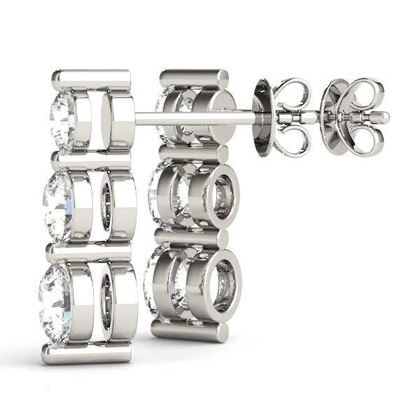 14k gold earrings with three lab-grown diamonds in a vertical design, symbolizing harmony and unity.