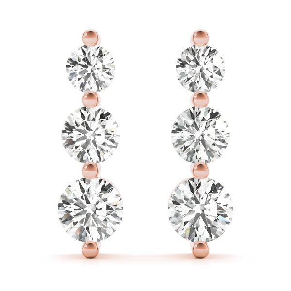 14k gold earrings with three lab-grown diamonds in a vertical design, symbolizing harmony and unity.
