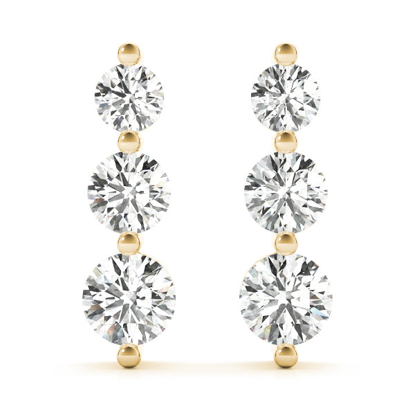 14k gold earrings with three lab-grown diamonds in a vertical design, symbolizing harmony and unity.