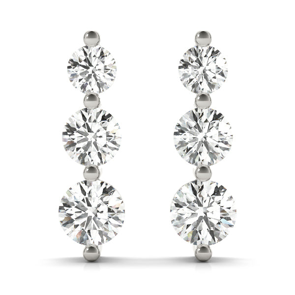 14k gold earrings with three lab-grown diamonds in a vertical design, symbolizing harmony and unity.