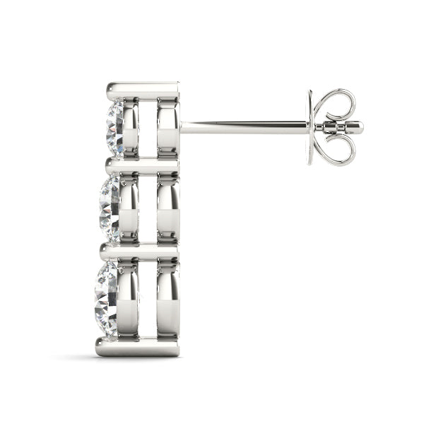 14k gold earrings with three lab-grown diamonds in a vertical design, symbolizing harmony and unity.