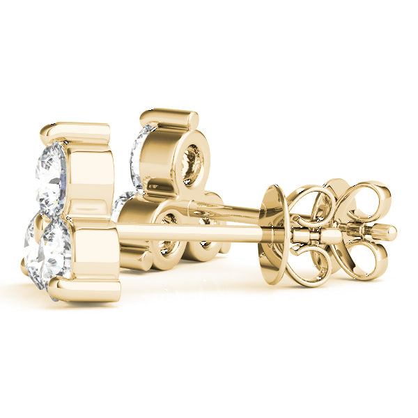 14k white gold diamond cluster earrings from Lovinity’s Unity Collection, featuring three Lovinity diamonds arranged in a triangular formation symbolizing guidance and protection."