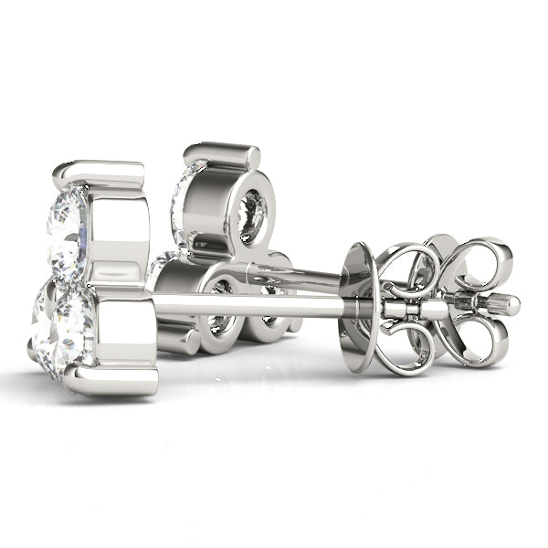 14k white gold diamond cluster earrings from Lovinity’s Unity Collection, featuring three Lovinity diamonds arranged in a triangular formation symbolizing guidance and protection."