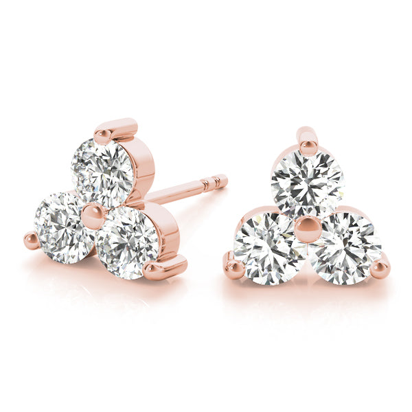 14k white gold diamond cluster earrings from Lovinity’s Unity Collection, featuring three Lovinity diamonds arranged in a triangular formation symbolizing guidance and protection."