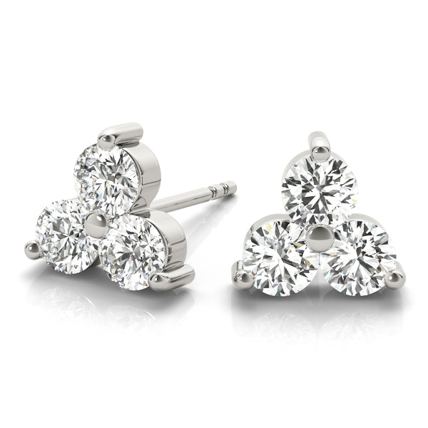 14k white gold diamond cluster earrings from Lovinity’s Unity Collection, featuring three Lovinity diamonds arranged in a triangular formation symbolizing guidance and protection."