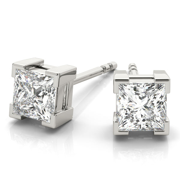 14k white gold princess-cut diamond stud earrings, featuring Lovinity diamonds in a modern, minimalist design.