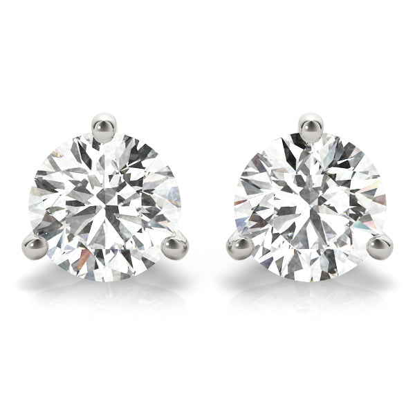 14k white gold three-prong diamond stud earrings featuring Lovinity diamonds, minimalist design, and radiant brilliance.