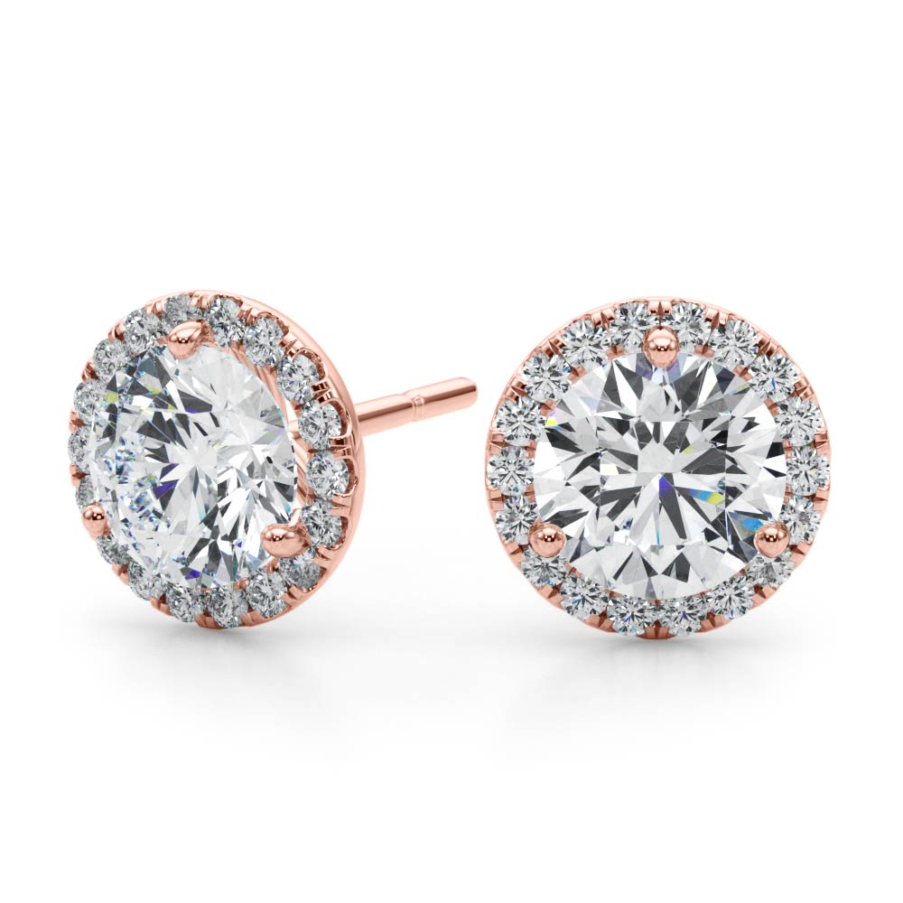 14k white gold halo diamond stud earrings from Lovinity’s Unity Collection, featuring a central Lovinity diamond encircled by smaller diamonds.