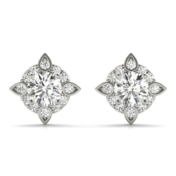 14k white gold floral diamond studs with lab-grown diamonds, inspired by nature’s fluid elegance.