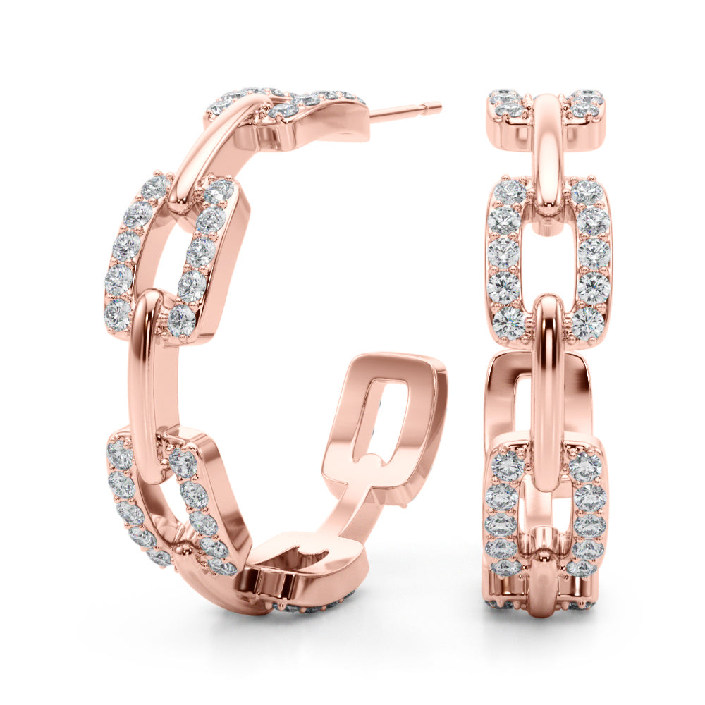 14k white gold interlocking link hoop earrings set with lab-grown diamonds, symbolizing unbreakable bonds and eternal connections.