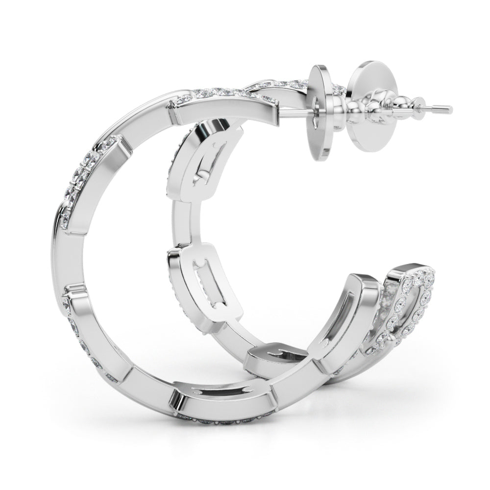 14k white gold interlocking link hoop earrings set with lab-grown diamonds, symbolizing unbreakable bonds and eternal connections.