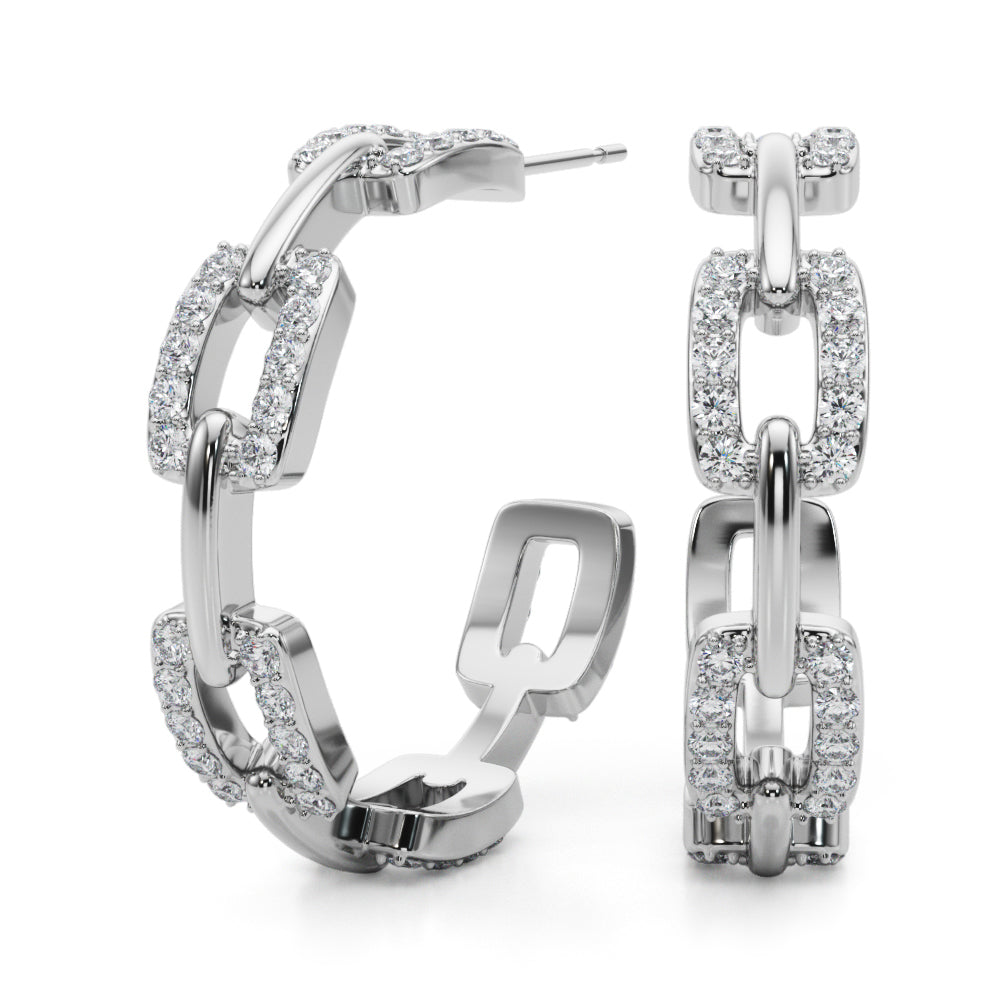 14k white gold interlocking link hoop earrings set with lab-grown diamonds, symbolizing unbreakable bonds and eternal connections.
