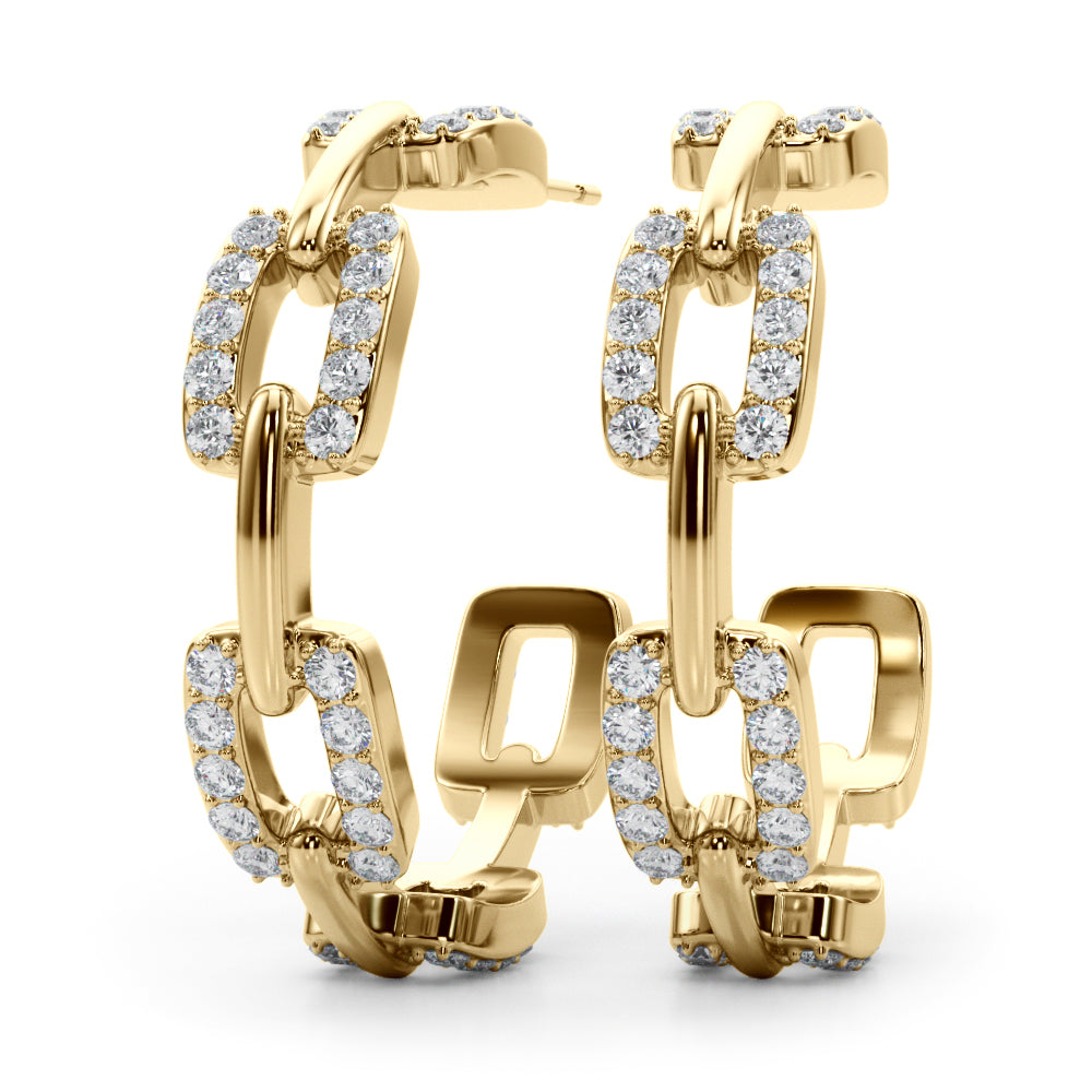 14k white gold interlocking link hoop earrings set with lab-grown diamonds, symbolizing unbreakable bonds and eternal connections.