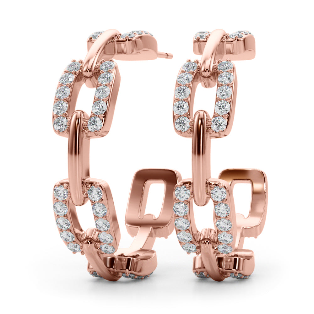14k white gold interlocking link hoop earrings set with lab-grown diamonds, symbolizing unbreakable bonds and eternal connections.