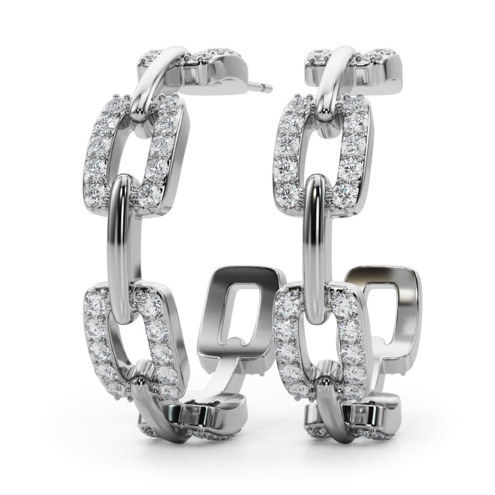 14k white gold interlocking link hoop earrings set with lab-grown diamonds, symbolizing unbreakable bonds and eternal connections.
