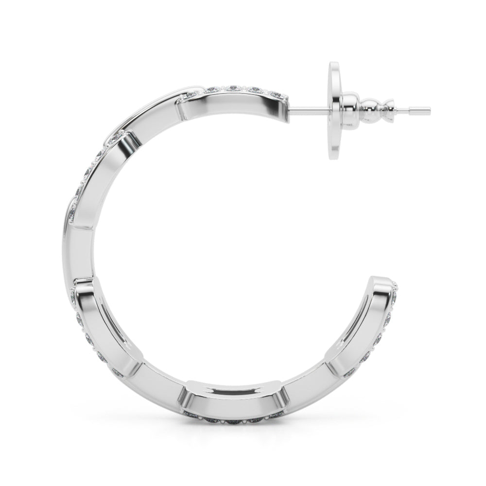 14k white gold interlocking link hoop earrings set with lab-grown diamonds, symbolizing unbreakable bonds and eternal connections.