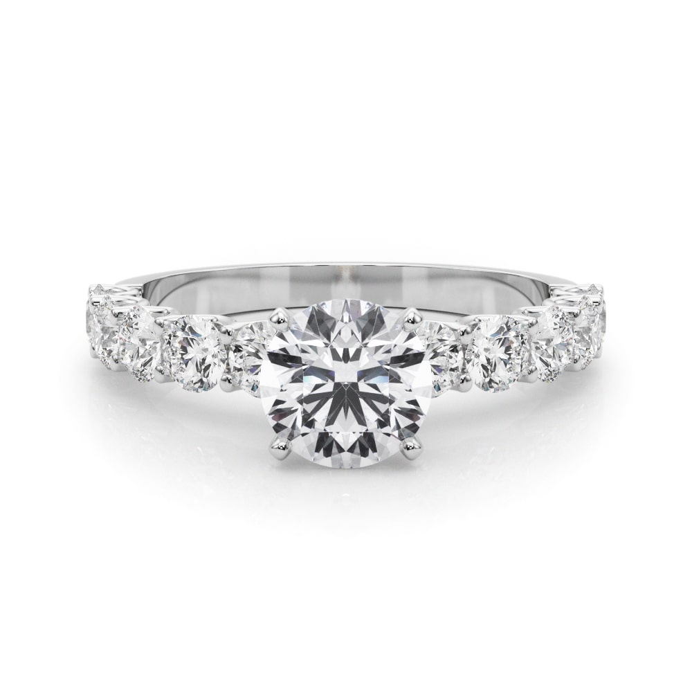 14k white gold Cathedral Grace Ring with a round lab-grown diamond center stone, elevated in a cathedral setting, accented by pavé diamonds along the shank.