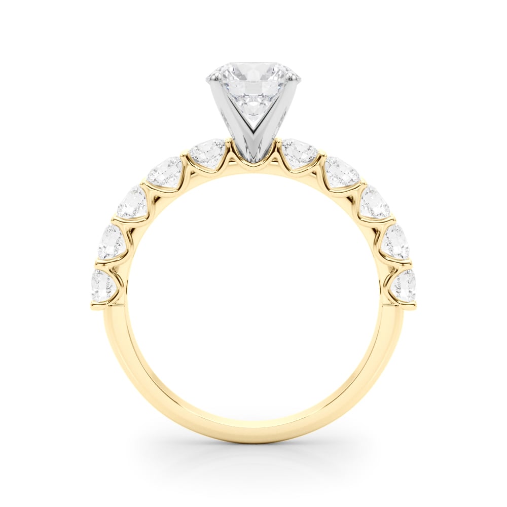 14k white gold Cathedral Grace Ring with a round lab-grown diamond center stone, elevated in a cathedral setting, accented by pavé diamonds along the shank.