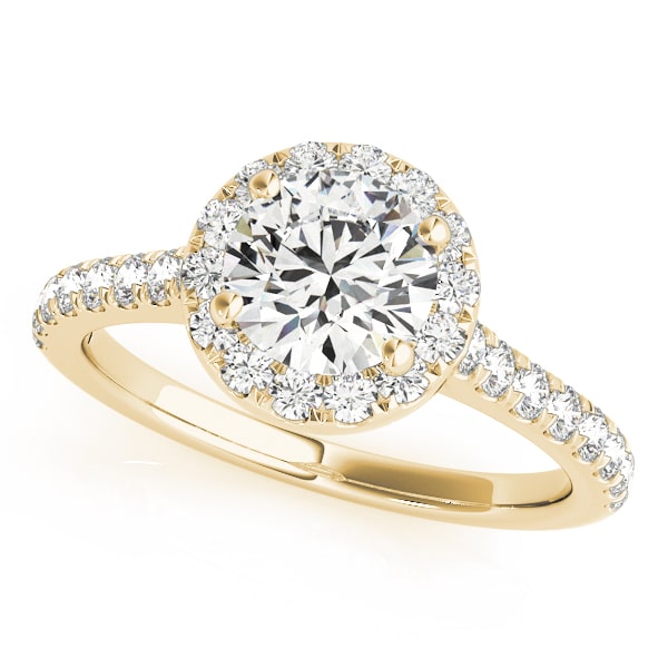 Enchanted Halo Diamond Ring in 14k gold with a central round lab-grown diamond and pave halo design.