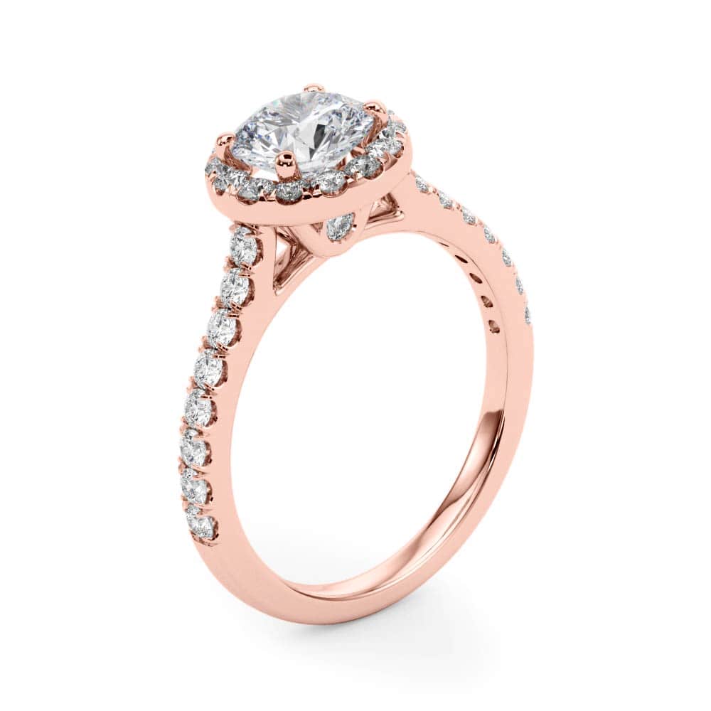 Enchanted Halo Diamond Ring in 14k gold with a central round lab-grown diamond and pave halo design.