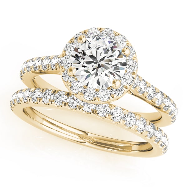 Enchanted Halo Diamond Ring in 14k gold with a central round lab-grown diamond and pave halo design.