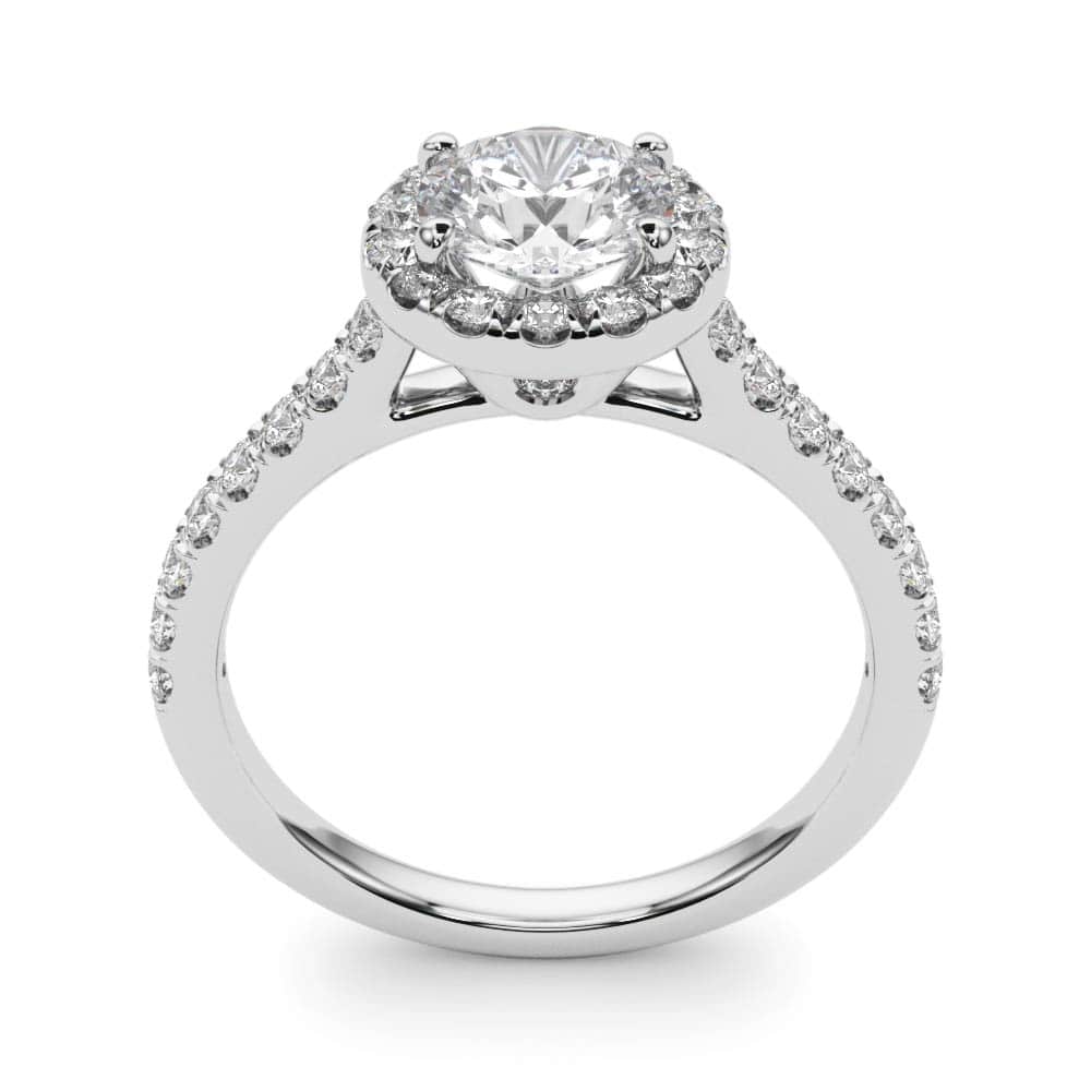 Enchanted Halo Diamond Ring in 14k gold with a central round lab-grown diamond and pave halo design.
